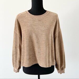 Trafaluc by Zara Tan Drop  Shoulder Cropped Pullover Sweater